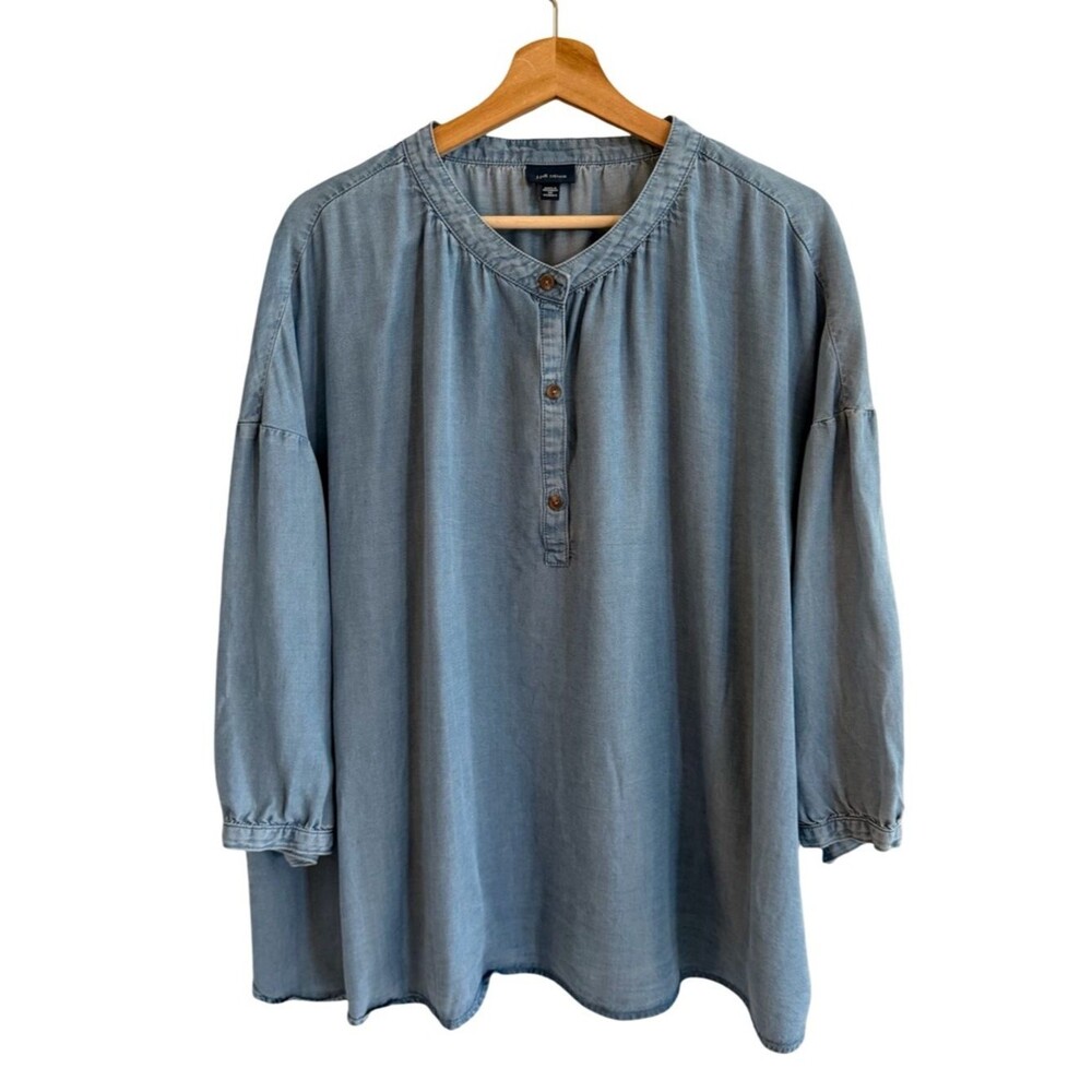 J Jill Womens Oversized Chambray Peasant Popover Top Sz 2X Loose Western Coastal